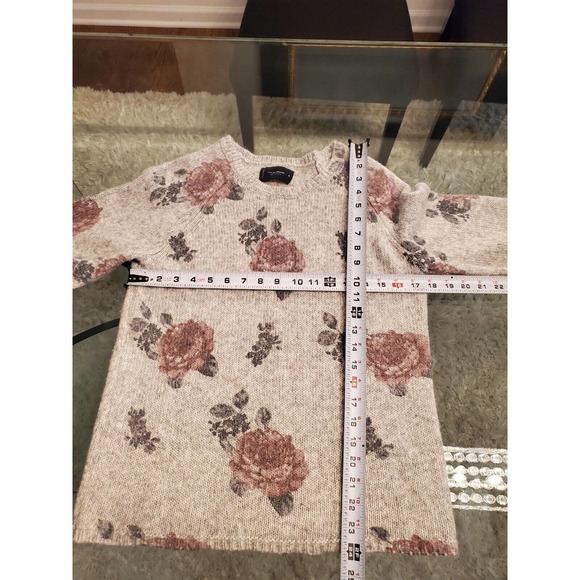 Lucky Brand Women Gray Floral Cotton Round Neck Long Sleeve Pullover Sweater M - Picture 10 of 12